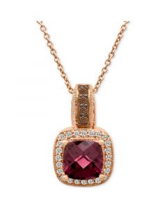 Raspberry Rhodolite (1-3/4 ct. t.w.) & Diamond (1/4 ct. t.w.) Halo 18" Pendant Necklace in 14k Rose Gold