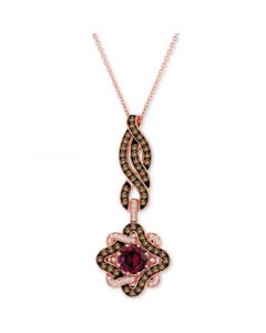 Raspberry Rhodolite (7/8 ct. t.w.) & Diamond (5/8 ct. t.w.) Twist Star 18" Pendant Necklace in 14k Rose Gold