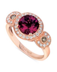 Raspberry Rhodolite (2-1/5 ct. t.w.) & Diamond (1/3 ct. t.w.) Triple Halo Ring in 14k Rose Gold