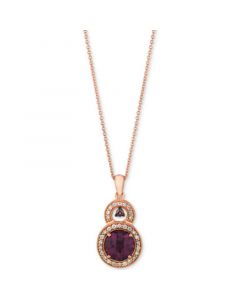 Raspberry Rhodolite (2-1/5 ct. t.w.) & Diamond (1/4 ct. t.w.) Halo 18" Pendant Necklace in 14k Rose Gold