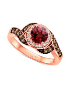 Raspberry Rhodolite (1 ct. t.w.) & Diamond (1/3 ct. t.w.) Halo Swirl Ring in 14k Rose Gold