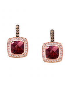 Raspberry Rhodolite (3-3/8 ct. t.w.) & Diamond (1/3 ct. t.w.) Halo Drop Earrings in 14k Rose Gold