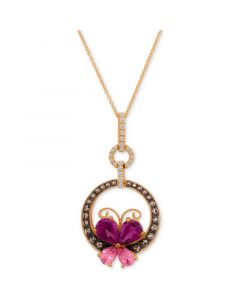 Multi-Gemstone (2-3/4 ct. t.w.) & Diamond (5/8 ct. t.w.) Butterfly Circle 18" Pendant Necklace in 14k Rose Gold