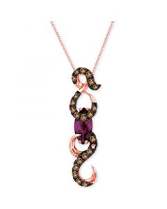 Raspberry Rhodolite (1-1/2 ct. t.w.) & Chocolate Diamond (3/4 ct. t.w.) Curvy 18" Pendant Necklace in 14k Rose Gold