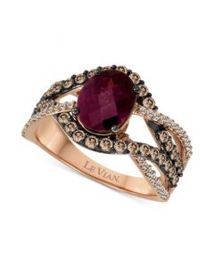 Raspberry Rhodolite (1-3/4 ct. t.w.) & Diamond (7/8 ct. t.w.) Swirl Ring in 14k Rose Gold