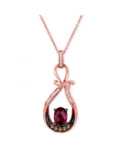 Raspberry Rhodolite (3/4 ct. t.w.) & Diamond (1/6 ct. t.w.) Loop 18" Pendant Necklace in 14k Rose Gold