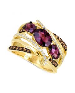 Raspberry Rhodolite (1-7/8 ct. t.w.) & Diamond (3/8 ct. t.w.) Statement Ring in 14k Gold