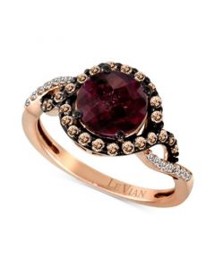 Raspberry Rhodolite (1-3/4 ct. t.w.) & Diamond (3/8 ct. t.w.) Halo Twist Ring in 14k Rose Gold