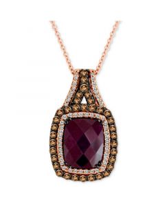 Raspberry Rhodolite (2-7/8 ct. t.w.) & Diamond (5/8 ct. t.w.) Halo 18" Pendant Necklace in 14k Rose Gold