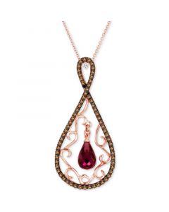 Raspberry Rhodolite (2-7/8 ct. t.w.) & Diamond (3/4 ct. t.w.) Briolette Filigree 18" Pendant Necklace in 14k Rose Gold