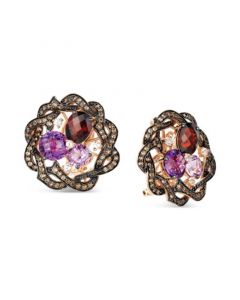 Multi-Gemstone Cluster Braided Halo Leverback Earrings (16-3/8 ct. t.w.) in 14k Rose Gold