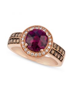 Raspberry Rhodolite (2-1/5 ct. t.w.) & Diamond (1/2 ct. t.w.) Halo  Ring in 14k Rose Gold