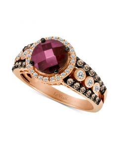 Raspberry Rhodolite (1-3/4 ct. t.w.) & Diamond (5/8 ct. t.w.) Halo Ring in 14k Rose Gold