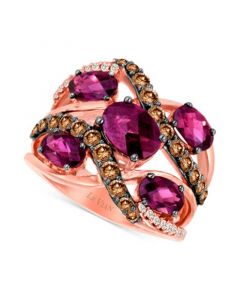 Raspberry Rhodolite (3-5/8 ct. t.w.) & Diamond (1 ct. t.w.) Openwork Ring in 14k Rose Gold