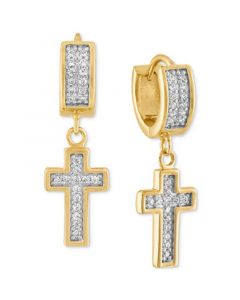 Cubic Zirconia Cross Dangle Huggie Hoop Earrings in 14k Gold-Plated Sterling Silver, Created for Macy's