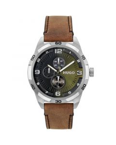 Men's Grip Brown Genuine Leather Strap Watch, 46mm