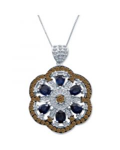 Chocolatier® Blueberry Sapphire (2-1/5 ct. t.w.) & Diamond (1-5/8 ct. t.w.) Openwork Flower 18" Pendant Necklace in 14k White Gold