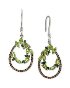 Multi-Gemstone (2-2/3 ct. t.w.) & Chocolate Diamond (5/8 ct. t.w.) Vine Open Teardrop Drop Earrings in 14k White Gold