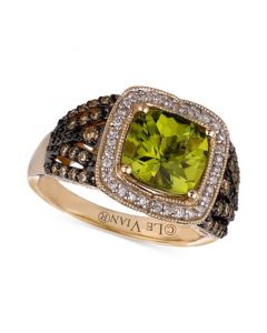 Green Apple Peridot (2-1/10 ct. t.w.) & Diamond (3/8 ct. t.w.) Multirow Halo Ring in 14k Gold