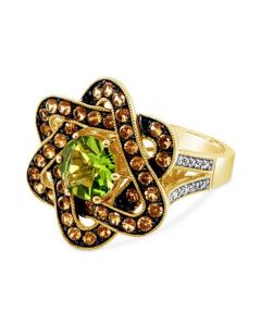 Green Apple Peridot (1-1/5 ct. t.w.), Spessarite (7/8 ct. t.w.) & Vanilla Diamond (1/10 ct. t.w.) Star Statement Ring in 14k Gold