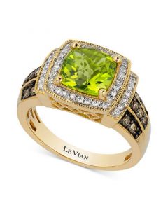 Green Apple Peridot (2-1/4 ct. t.w.), Chocolate Diamonds (1/4 ct. t.w.) & Vanilla Diamonds (1/5 ct. t.w.) Ring in 14k Yellow Gold