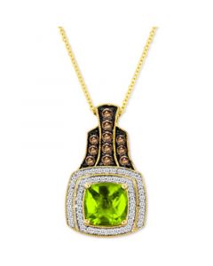 Green Apple Peridot (2-1/3 ct. t.w.) & Diamond (1/2 ct. t.w.) Cushion Halo 18" Pendant Necklace in 14k Gold