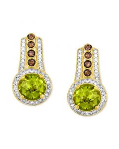 Green Apple Peridot (3-7/8 ct. t.w.), Chocolate Diamonds (1-/6 ct. t.w.) & Vanilla Diamonds (1/3 ct. t.w.) Earrings in 14k Yellow Gold