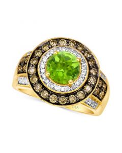 Green Apple Peridot (1-1/3 ct. t.w.) & Diamond (3/4 ct. t.w.) Halo Ring in 14k Gold