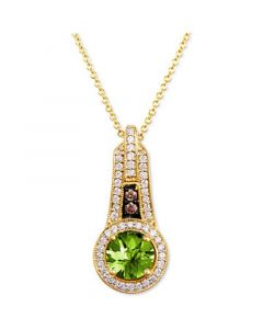 Green Apple Peridot (1-1/3 ct. t.w.) & Diamond (1/4 ct. t.w.) Halo 18" Pendant Necklace in 14k Gold