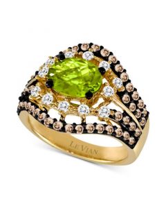 Green Apple Peridot (1-1/2 ct. t.w.) & Diamond (1-1/4 ct. t.w.) Multirow Statement Ring in 14k Gold