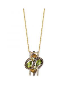 Multi-Gemstone (1-1/5 ct. t.w.) & Diamond (3/8 ct. t.w.) Abstract Cluster 18" Pendant Necklace in 14k Gold