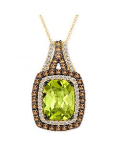 Peridot (2-1/2 ct. t.w.) & Diamond (1/2 ct. t.w.) Halo 18" Pendant Necklace in 14k Gold