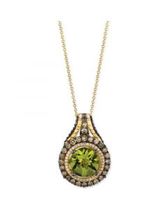 Green Apple Peridot (3-1/2 ct. t.w.), Chocolate Diamonds (1-1/8 ct. t.w) & Vanilla Diamonds (1/6 ct. t.w.) Pendant Necklace in 14k Yellow Gold, 18"