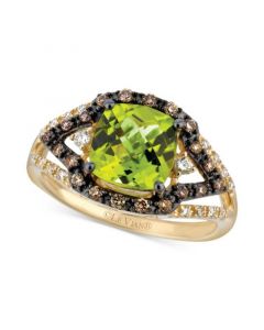 Green Apple Peridot (2-1/10 ct. t.w.) & Diamond (1/3 ct. t.w.) Cushion Openwork Ring in 14k Gold