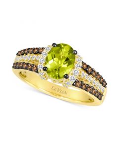 Green Apple Peridot (1-1/5 ct. t.w.), Chocolate Diamonds (1/4 ct. t.w) & Vanilla Diamonds (1/4 ct. t.w.) Ring in 14k Yellow Gold