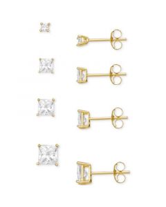 4-Pc. Set Cubic Zirconia Princess Stud Earrings in 18k Gold-Plated Sterling Silver, Created for Macy's