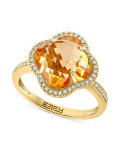 EFFY® Citrine (5-1/6 ct.t.w.) & Diamond (1/8 ct. t.w.) Clover Ring in 14k Gold