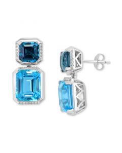 EFFY® Multi-Topaz (14-1/5 ct.-t.w.) & Diamond (1/6 ct. t.w.) Drop Earrings in 14k White Gold