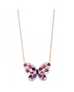 EFFY® Multi-Gemstone (1-7/8 ct. t.w.) & Diamond (1/6 ct. t.w.) 18" Butterfly Pendant Necklace in 14k Rose Gold