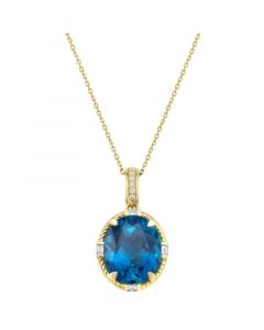 EFFY® London Blue Topaz (5-1/2 ct. t.w.) & Diamond (1/10 ct. t.w.) 18" Pendant Necklace in 14k Gold