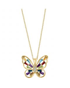 EFFY® Multi-Gemstone (1-1/3 ct. t.w.) & Diamond Accent Butterfly 18" Pendant Necklace in 14k Gold