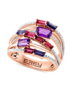 EFFY® Multi-Gemstone (1-3/4 ct. t.w.) & Diamond (1/4 ct. t.w.) Multirow Crossover Ring in 14k Rose Gold