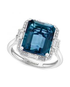 EFFY® London Blue Topaz (7 ct. t.w.) & Diamond (1/3 ct. t.w.) Halo Ring in 14k White Gold