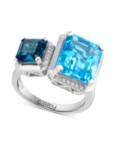 EFFY® Multi-Topaz (9-3/8 ct. t.w.) & Diamond (1/10 ct. t.w.) Two Stone Ring in 14k White Gold