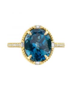 EFFY® London Blue Topaz (5-5/8 ct. t.w.) & Diamond (1/8 ct. t.w.) Oval Ring in 14k Gold