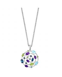 EFFY® Multi-Gemstone Concentric Circle 18" Pendant Necklace (3-5/8 ct. t.w.) in Sterling Silver