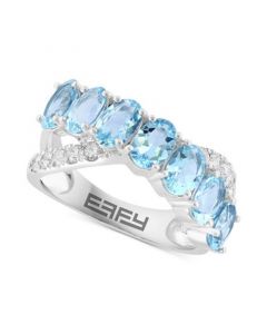 EFFY® Aquamarine (2-5/8 ct. t.w.) & Diamond (1/4 ct. t.w.) Crossover Ring in 14k White Gold