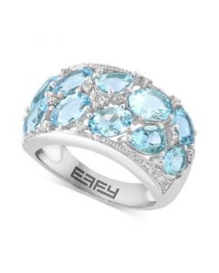 EFFY® Aquamarine (4-1/2 ct. t.w.) & Diamond (1/4 ct. t.w.) Cluster Ring in 14k White Gold