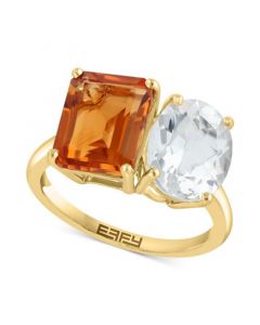 EFFY® Citrine (3 ct. t.w.) & White Topaz (3 ct. t.w.) Two Stone Statement Ring in 14k Gold