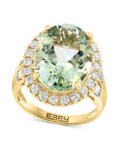 EFFY® Green Quartz (8-3/4 ct. t.w.) & White Sapphire (1-1/6 ct. t.w.) Halo Ring in 14k Gold